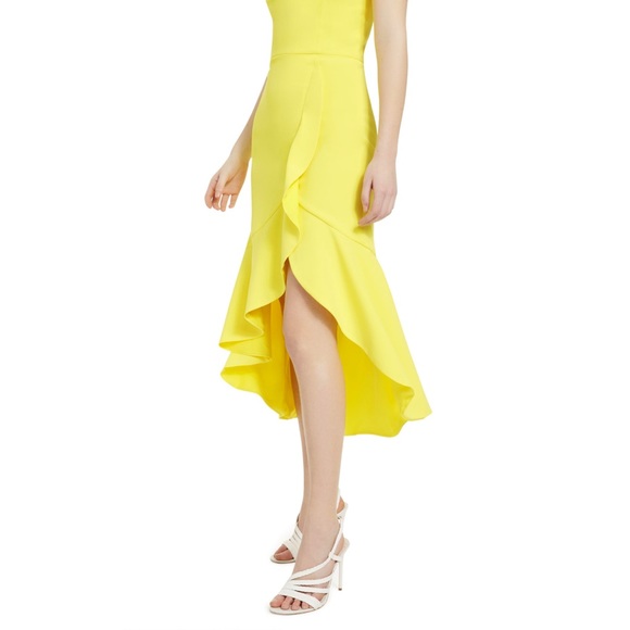 Alice + Olivia Cobi Bright Yellow Sweetheart Ruffled Midi Dress - Picture 12 of 15